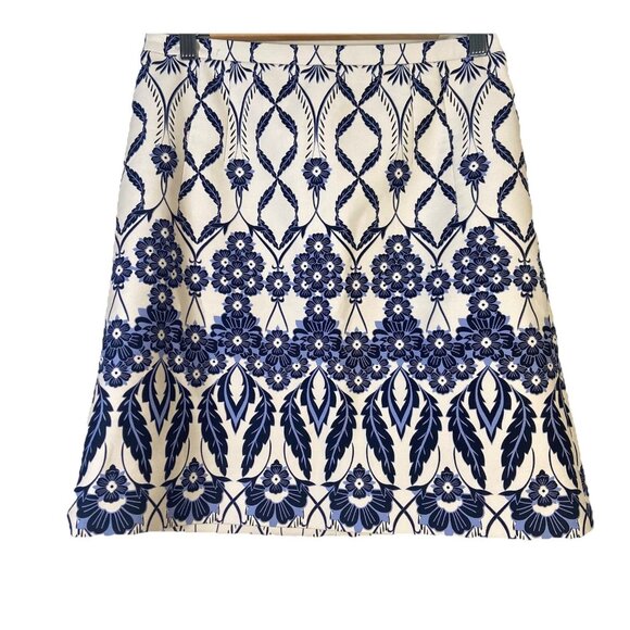 J Crew Skirt Size 6 Blue Floral Pencil Cotton Zip Up Office Preppy Party Casual - Picture 1 of 9